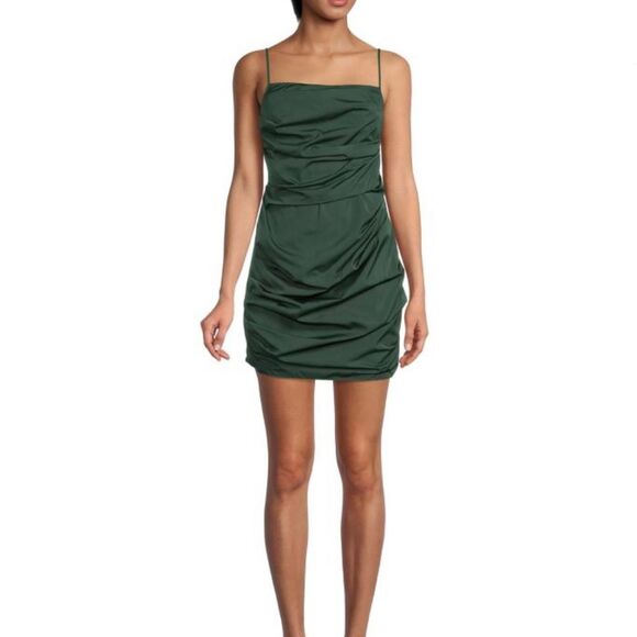 AMANDA UPRICHARD Laconia Ruched Mini Strappy Dress Cypress Green Size Medium - Picture 1 of 11
